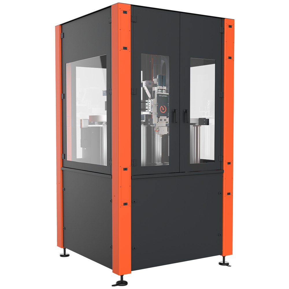 stand-alone dos cell – Axis system including protection cell for moving the dispenser through 3 degrees of freedom